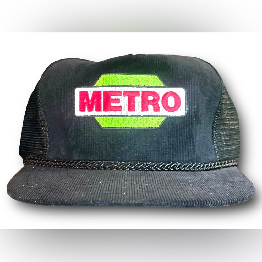 Vintage Black Corduroy Mesh Metro Hat.